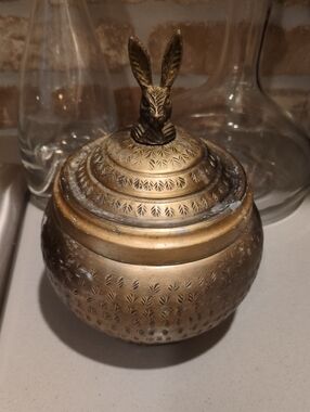 Hammered Brass Finish Decorative Bunny Lidded Container/Jar - Home Accent